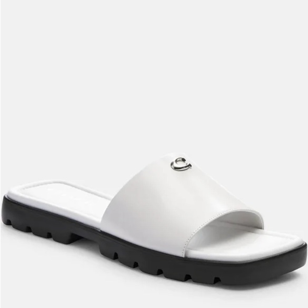Coach White and Black Sandals with Textured Strap